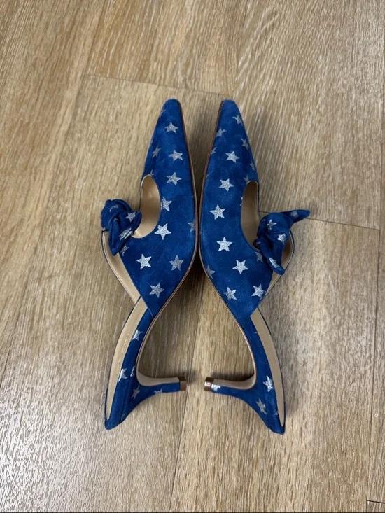 J. Crew Sophia STAR BLUE BOW SUEDE KITTEN HEEL Slip On Mule size 8 - Picture 4 of 9